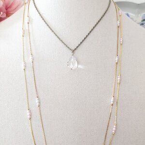 Layered Beaded Station Crystal Pendant Choker Necklace Set Dainty Jewelry